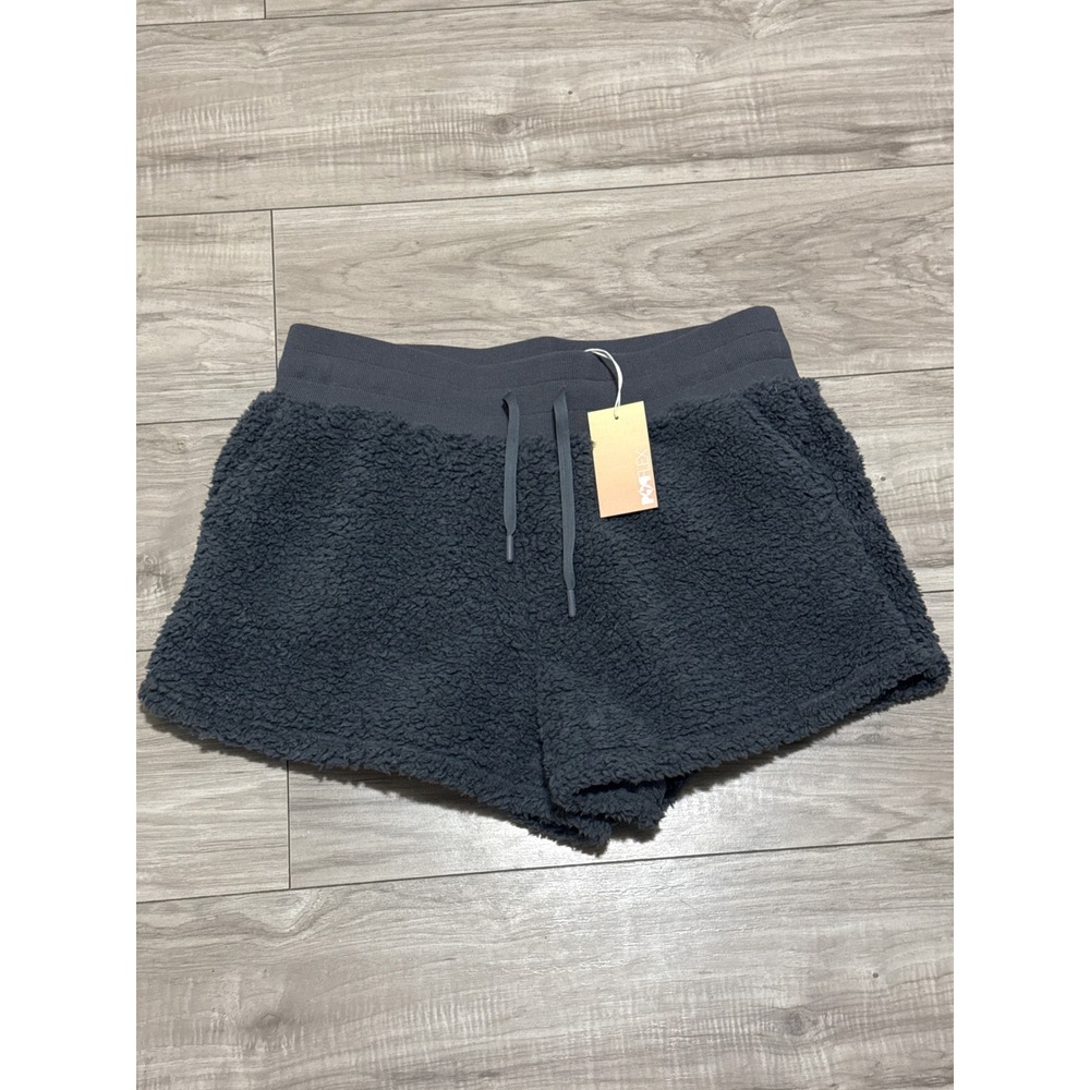 POPFLEX Sherpa Fleece Lounge Shorts CharcoalGrey Drawstring Pockets Womens L NEW